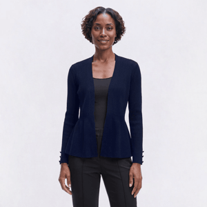 Womens Verve Ami Long Sleeve Solid Rib Stitch Peplum Cardigan